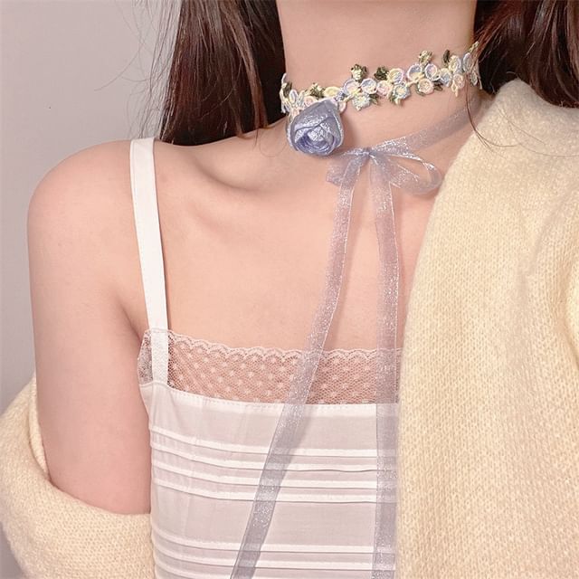 Choker Rose Ribbon Lace