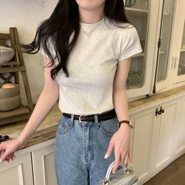 Tee Plain Neck Crew Short-Sleeve