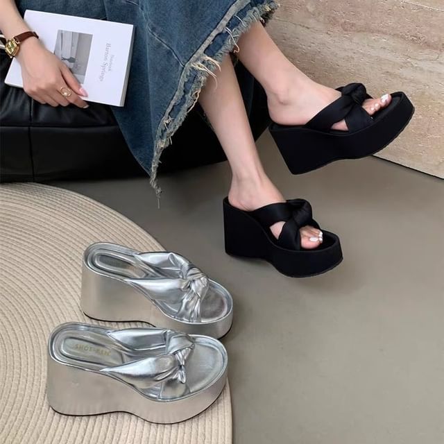 Wedge Knot Sandals Slide Heel Platform