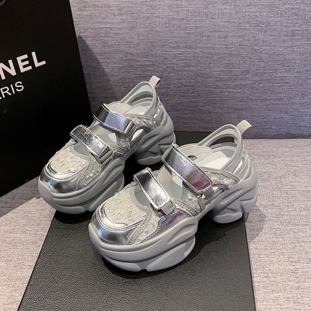 Sandals Sneaker Platform Sequin Strap Adhesive Mesh