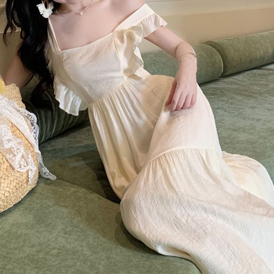 Spaghetti Dress Tie Strap Back A-Line Maxi