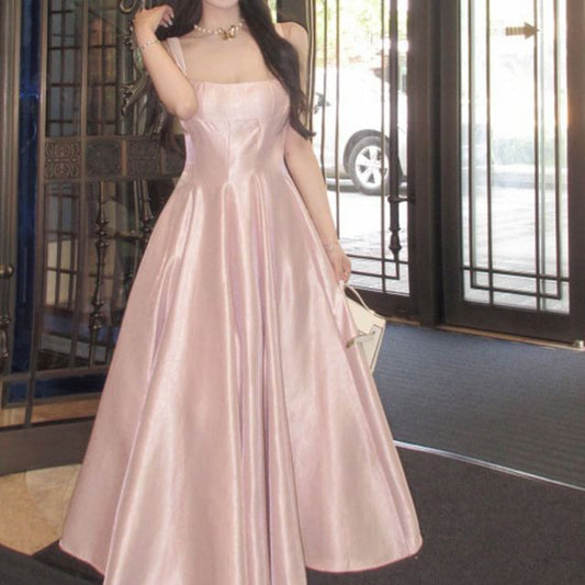 Neck Plain Spaghetti A-Line Evening Scoop Gown Strap