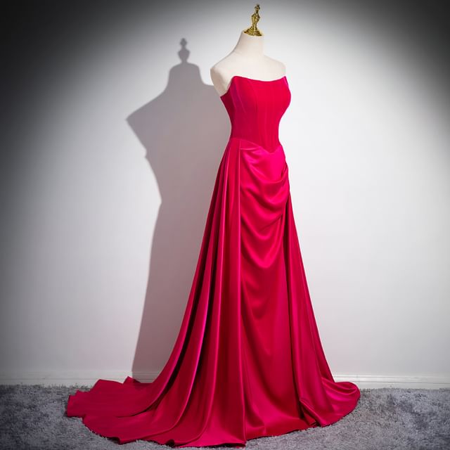 Gown Ruched Tube A-Line Plain Evening