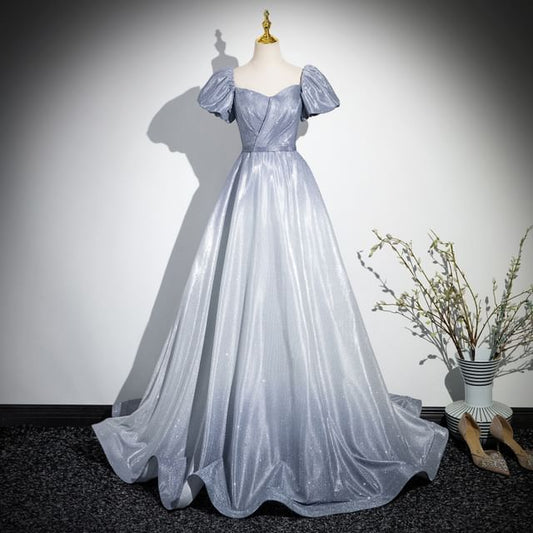 Gown Square A-Line Neck Short-Sleeve Evening Gradient