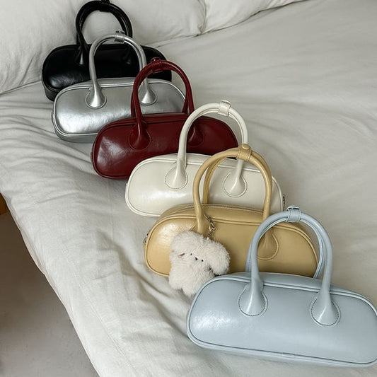 Crossbody Handle Top Bag Plain Faux Leather