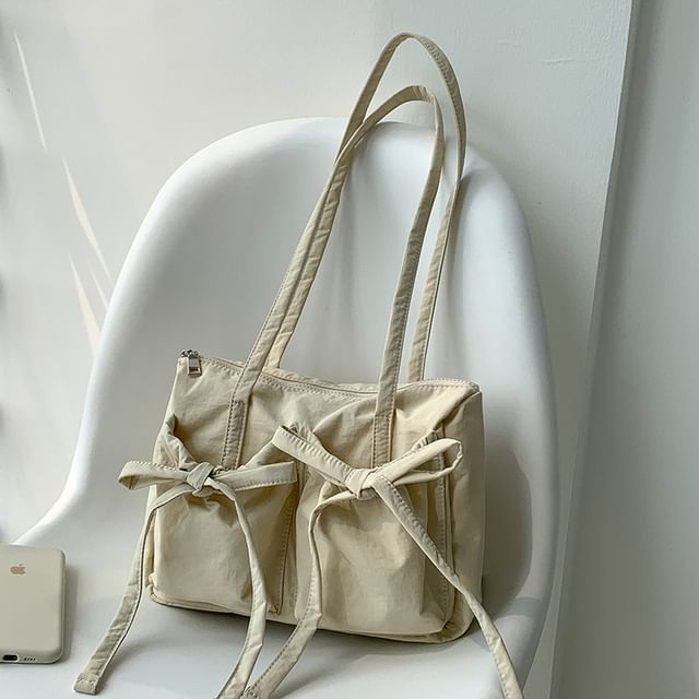 Plain Bag Accent Bow Nylon Tote