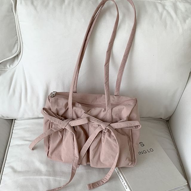Plain Bag Accent Bow Nylon Tote