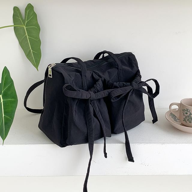 Plain Bag Accent Bow Nylon Tote