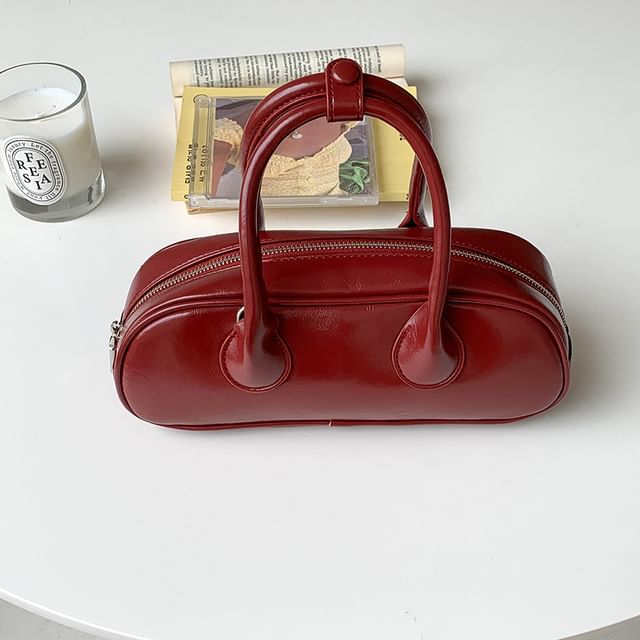 Crossbody Handle Top Bag Plain Faux Leather