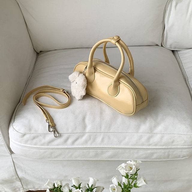 Crossbody Handle Top Bag Plain Faux Leather