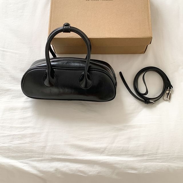 Crossbody Handle Top Bag Plain Faux Leather