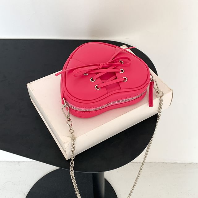 Leather Strap Shaped Faux Heart Bag Chain Crossbody Lace-Up