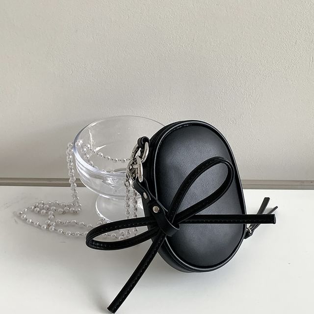 Leather + Bag Charm Crossbody Pearl Plain Set: Faux Strap