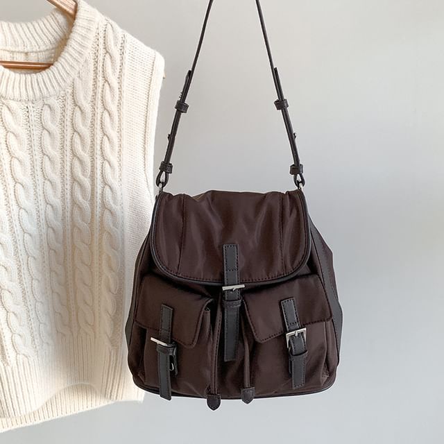 Tote Plain Nylon Buckled Flap Bag