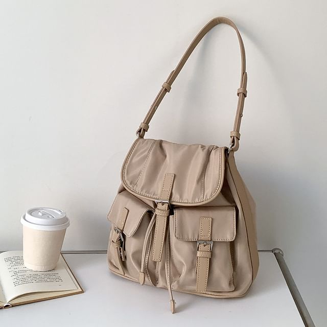Tote Plain Nylon Buckled Flap Bag