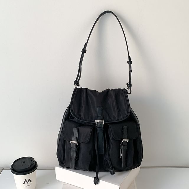 Tote Plain Nylon Buckled Flap Bag