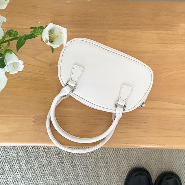 Leather Plain Bowler Bag Faux