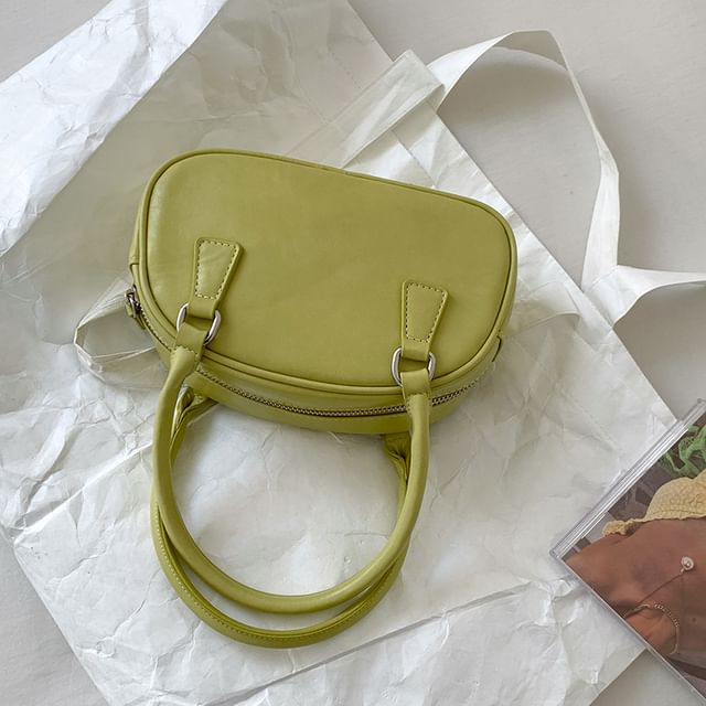 Leather Plain Bowler Bag Faux