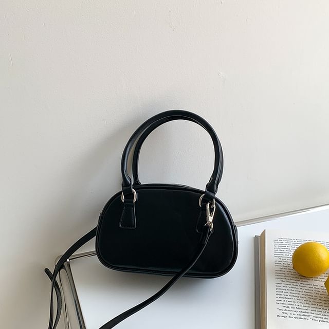 Leather Plain Bowler Bag Faux