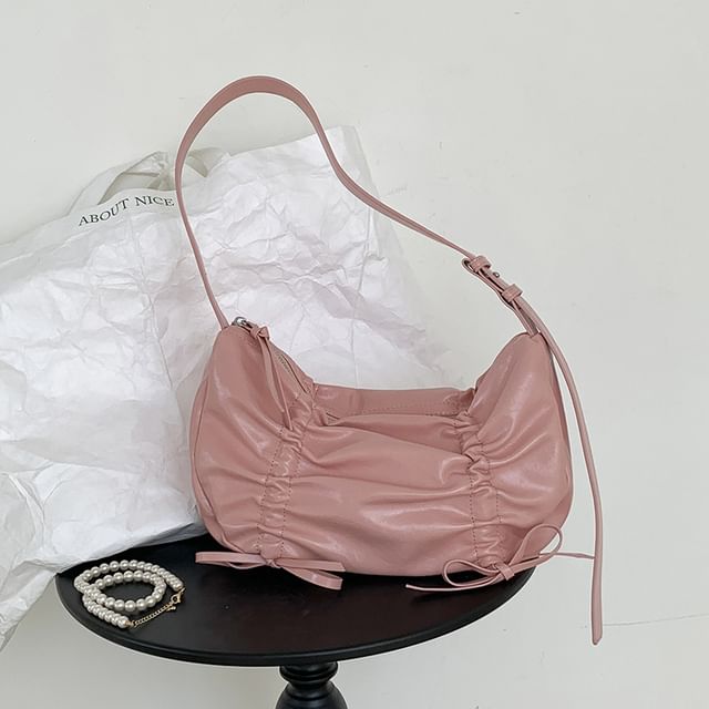 Faux Plain Drawstring Leather Shoulder Bag