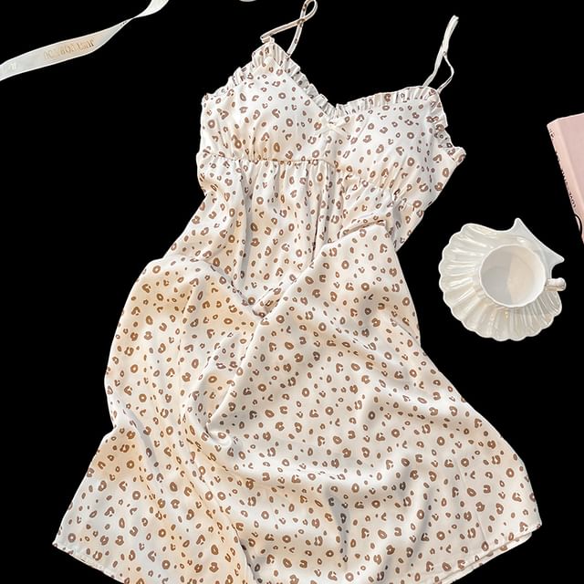 Strap Spaghetti Nightgown Leopard