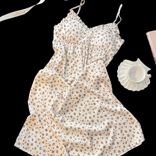 Strap Spaghetti Nightgown Leopard