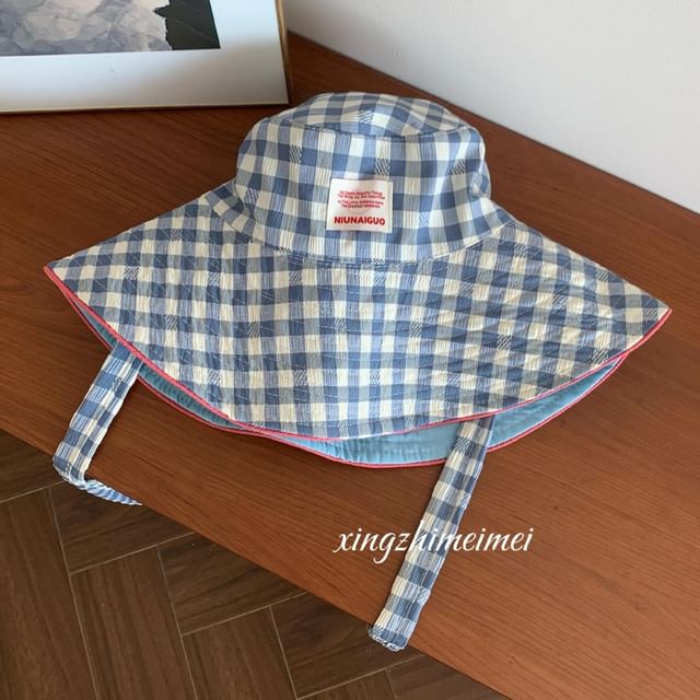 Hat Gingham Strap Bucket With Chin