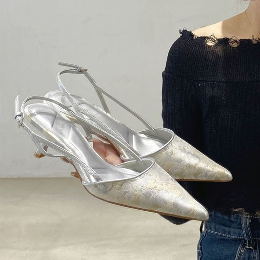 Toe Kitten Jacquard Pumps Slingback Heel Pointed