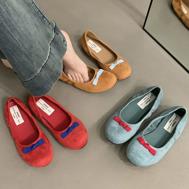 Suede Bow Faux Flats