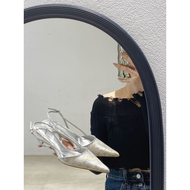 Toe Kitten Jacquard Pumps Slingback Heel Pointed