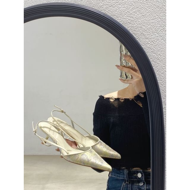 Toe Kitten Jacquard Pumps Slingback Heel Pointed