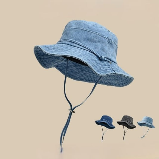 Bucket Chin Adjustable With Strap Denim Hat