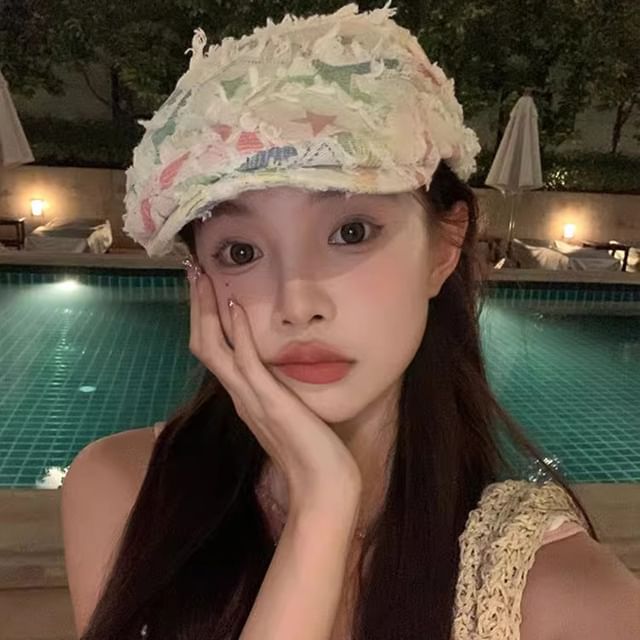 Cabbie Hat Patchwork Newsboy Distressed