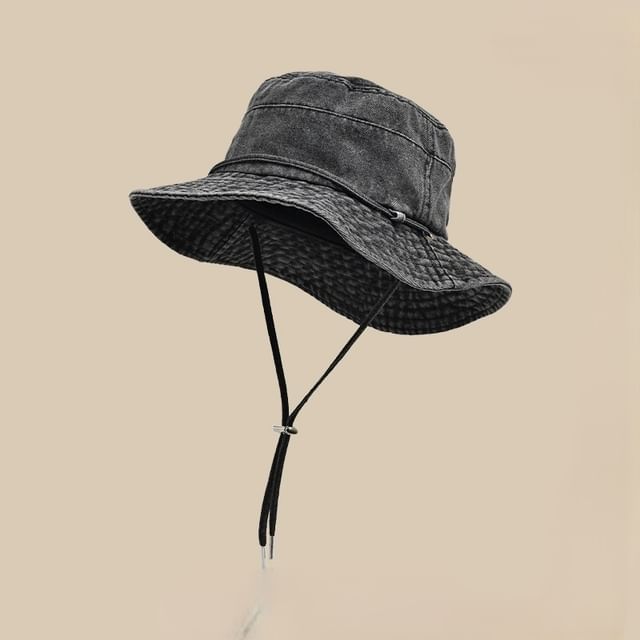 Bucket Chin Adjustable With Strap Denim Hat