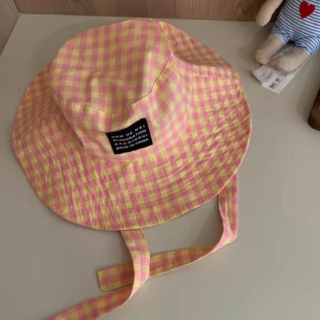 Hat Cotton With Chin Bucket Checkered Strap