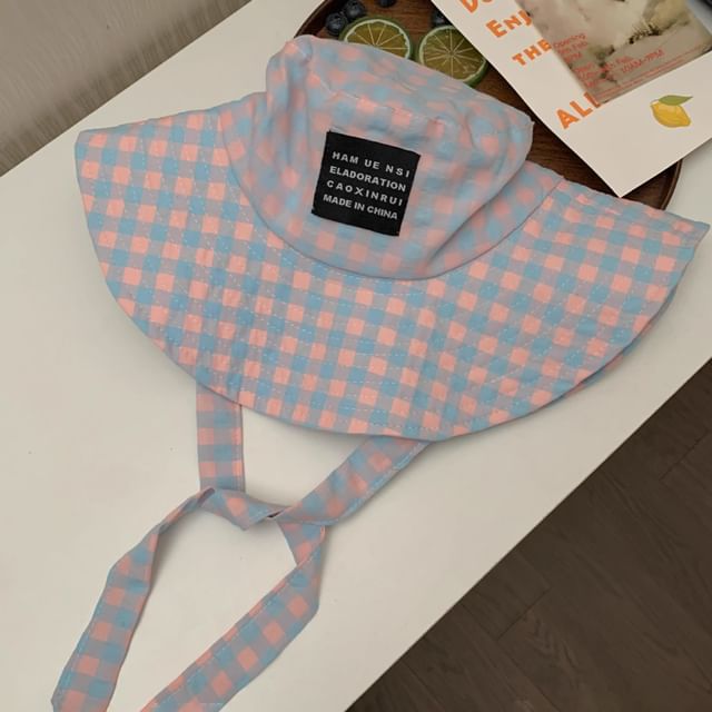 Hat Cotton With Chin Bucket Checkered Strap