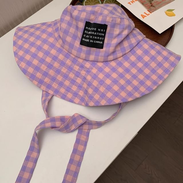 Hat Cotton With Chin Bucket Checkered Strap