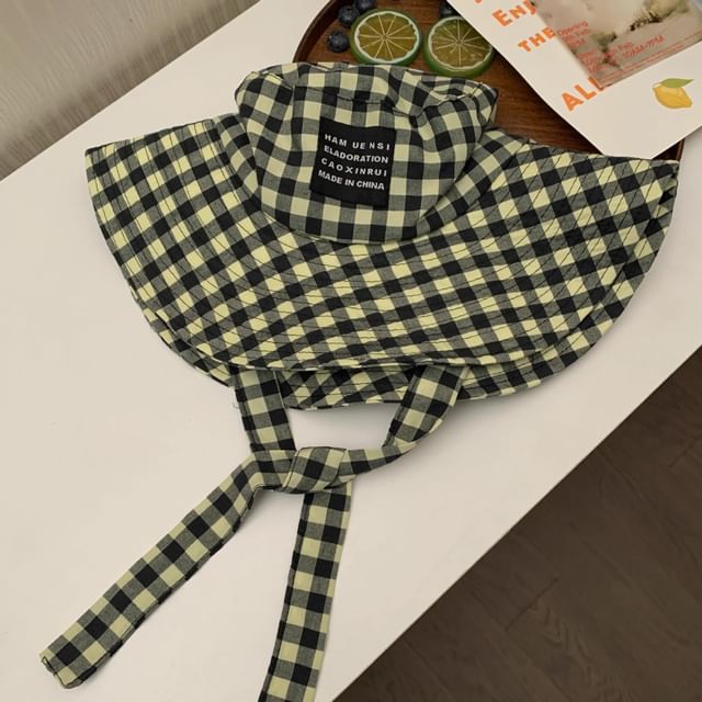 Hat Cotton With Chin Bucket Checkered Strap