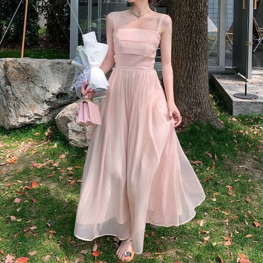 Strap Plain Neck Square Dress A-Line Spaghetti Maxi
