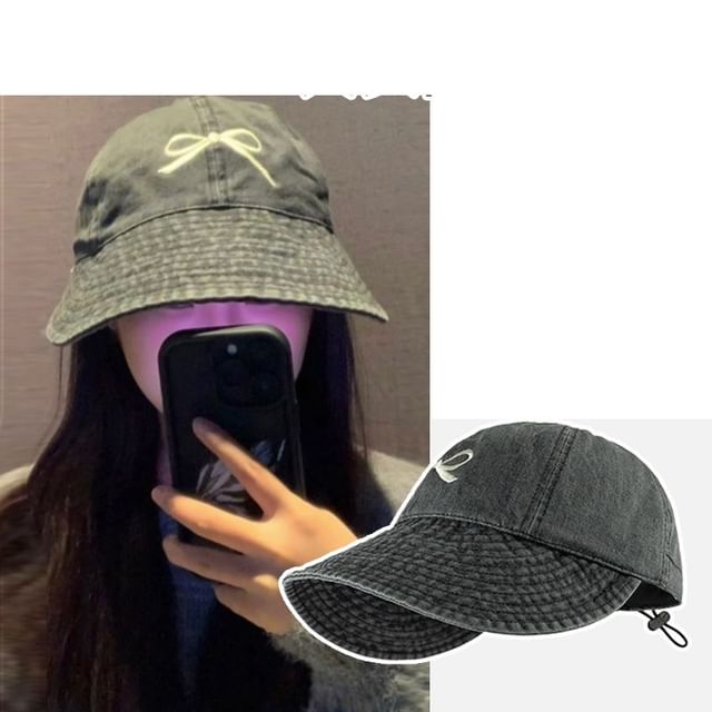 Bow Baseball Embroidered Denim Cap