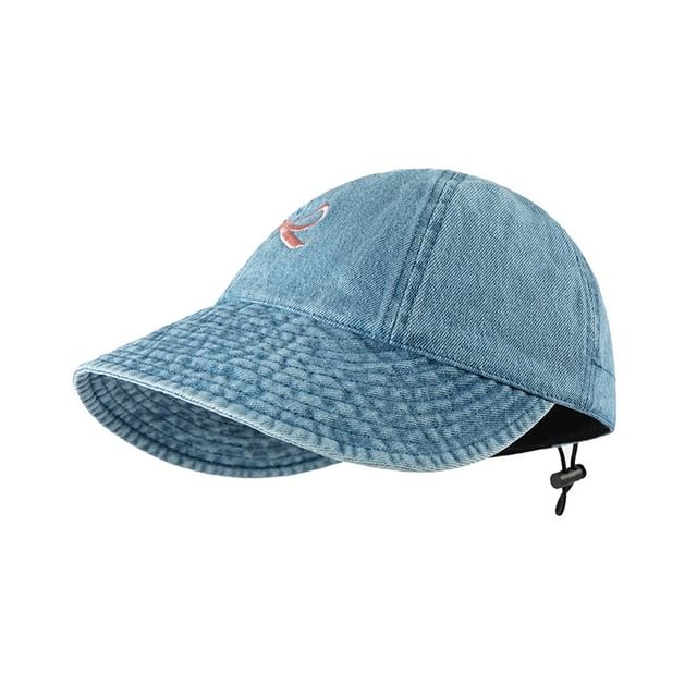 Bow Baseball Embroidered Denim Cap