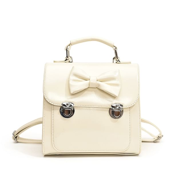 Backpack Leather Flap Faux Bow