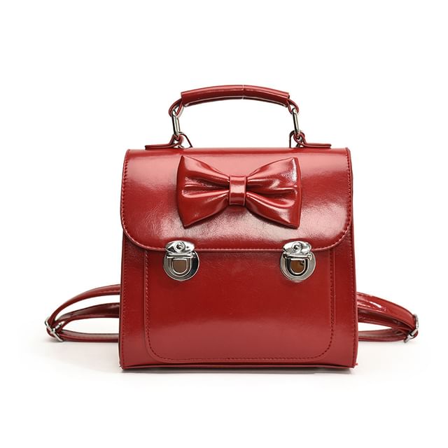 Backpack Leather Flap Faux Bow