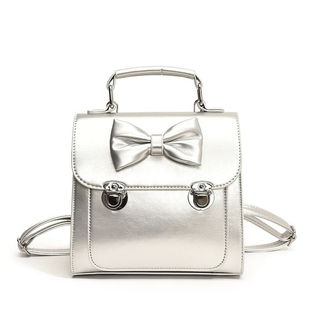 Backpack Leather Flap Faux Bow