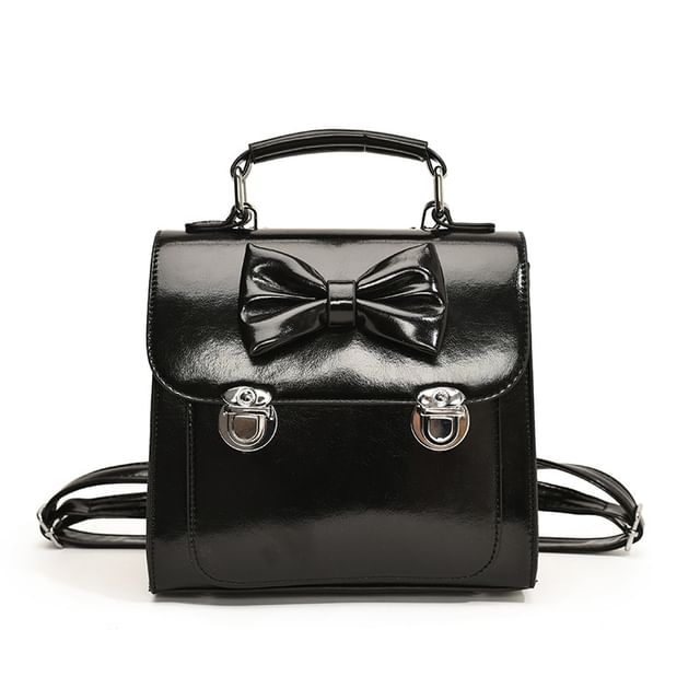 Backpack Leather Flap Faux Bow