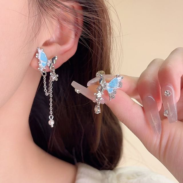 Earring / Rhinestone Butterfly Dangle Clip-On