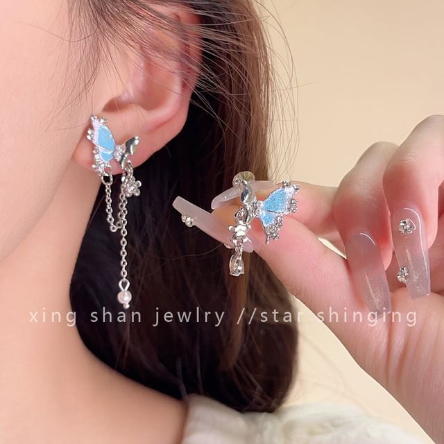 Earring / Rhinestone Butterfly Dangle Clip-On