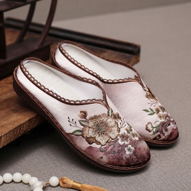 Embroidered Textile Mules