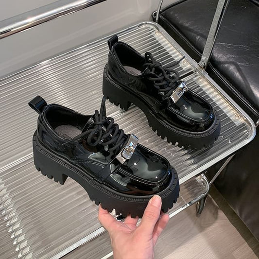 Faux Leather Lace-Up Platform Shoes