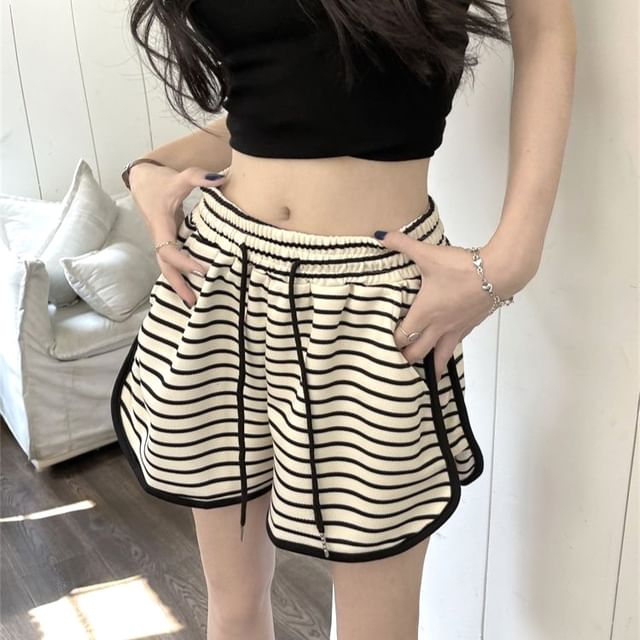Shorts Waist Striped Drawstring